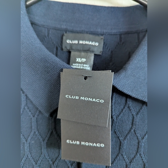 NWT Club Monaco Men's Plaited Diamond Short Sleeve Polo Cotton Shirt Size XS - Picture 2 of 9